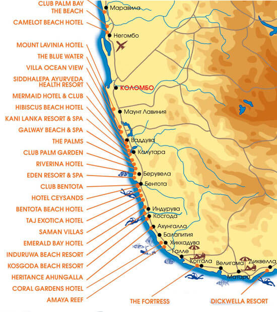 Отельная карта Шри-Ланки
